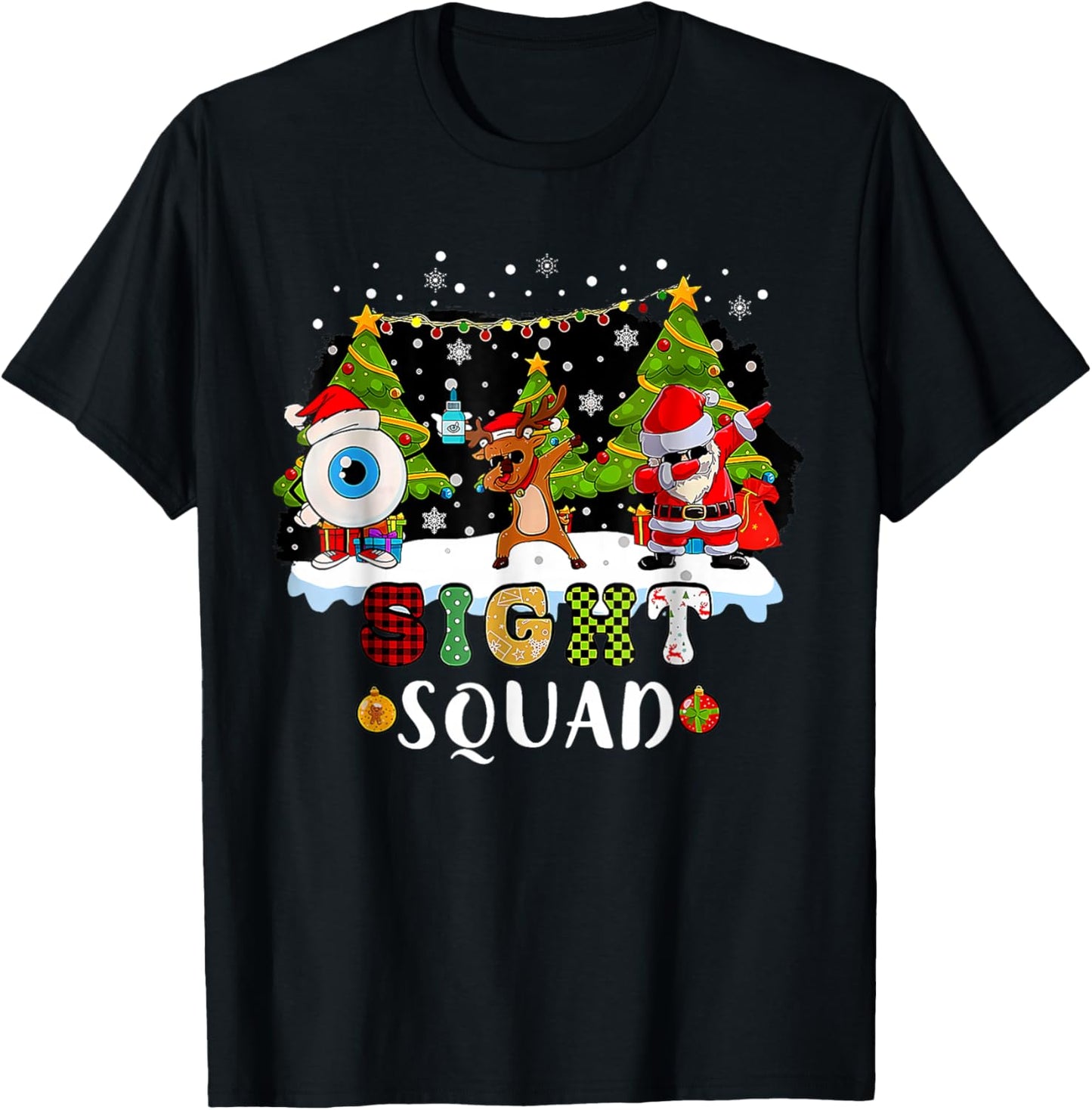 Christmas Sight Squad Santa Reindeer Dabbing Optometrist T-Shirt - T-Shirt | Black