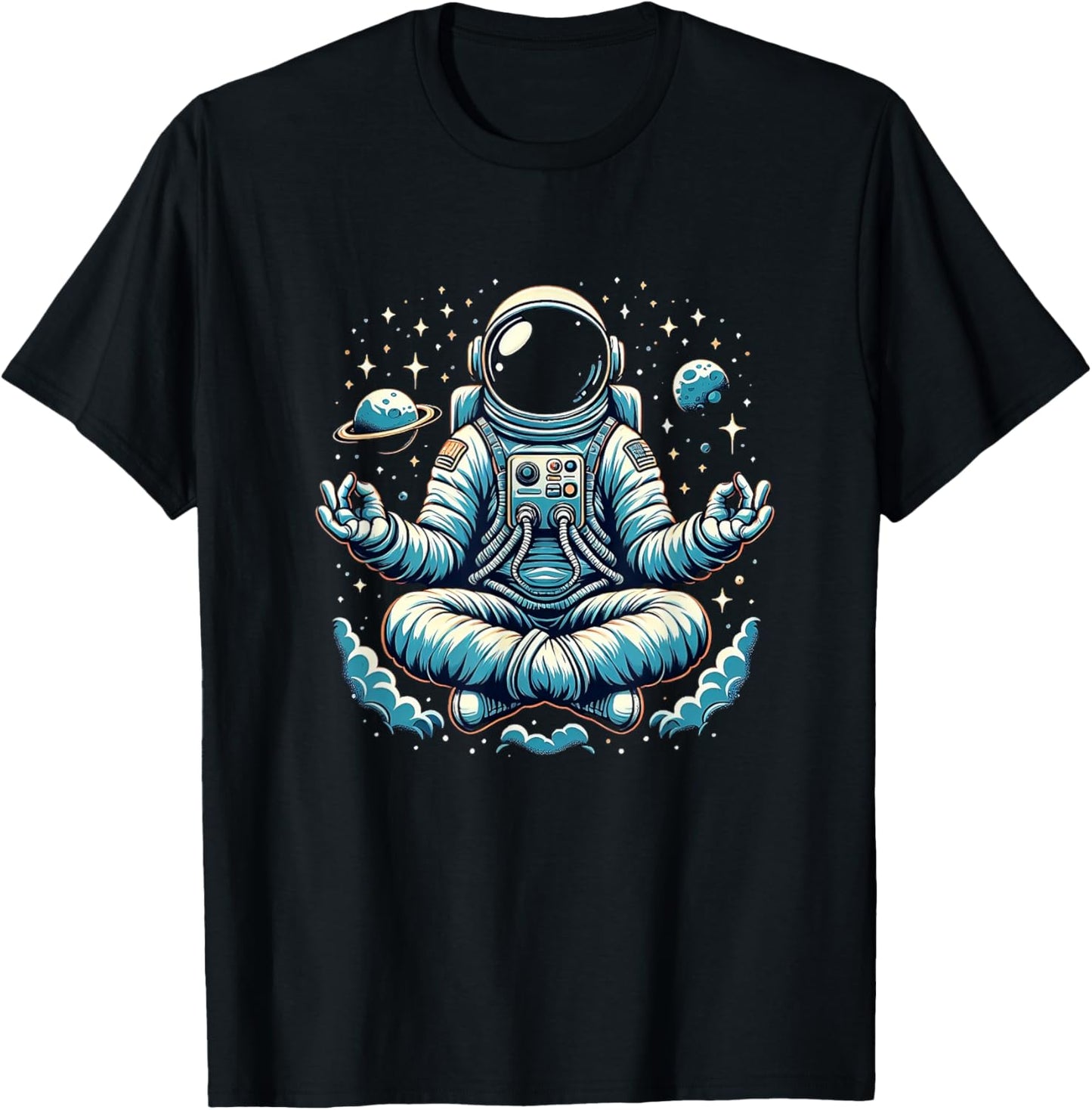 Meditating Astronaut Spaceman Astronomer Outer Space T-Shirt - T-Shirt | Black
