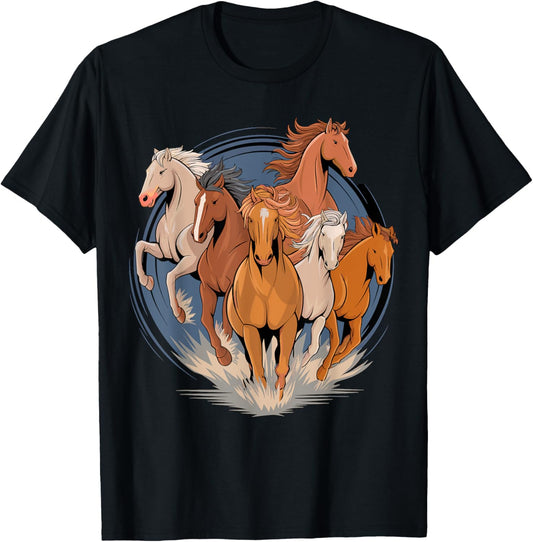 Magical and Funny Horse lover Gifts -Child Classic Fit Black Cartoon Animal-Print T-Shirt - T-Shirt | Black