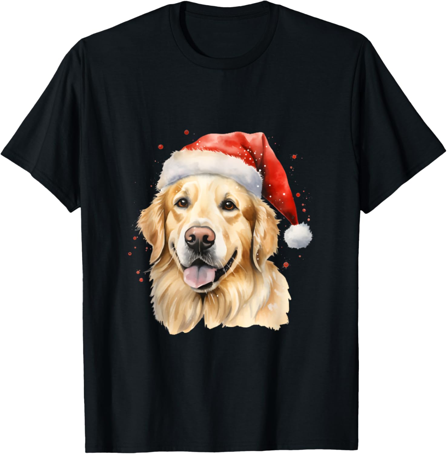 Christmas Golden Retriever Cute Holiday Santa Hat T-Shirt - T-Shirt | Black