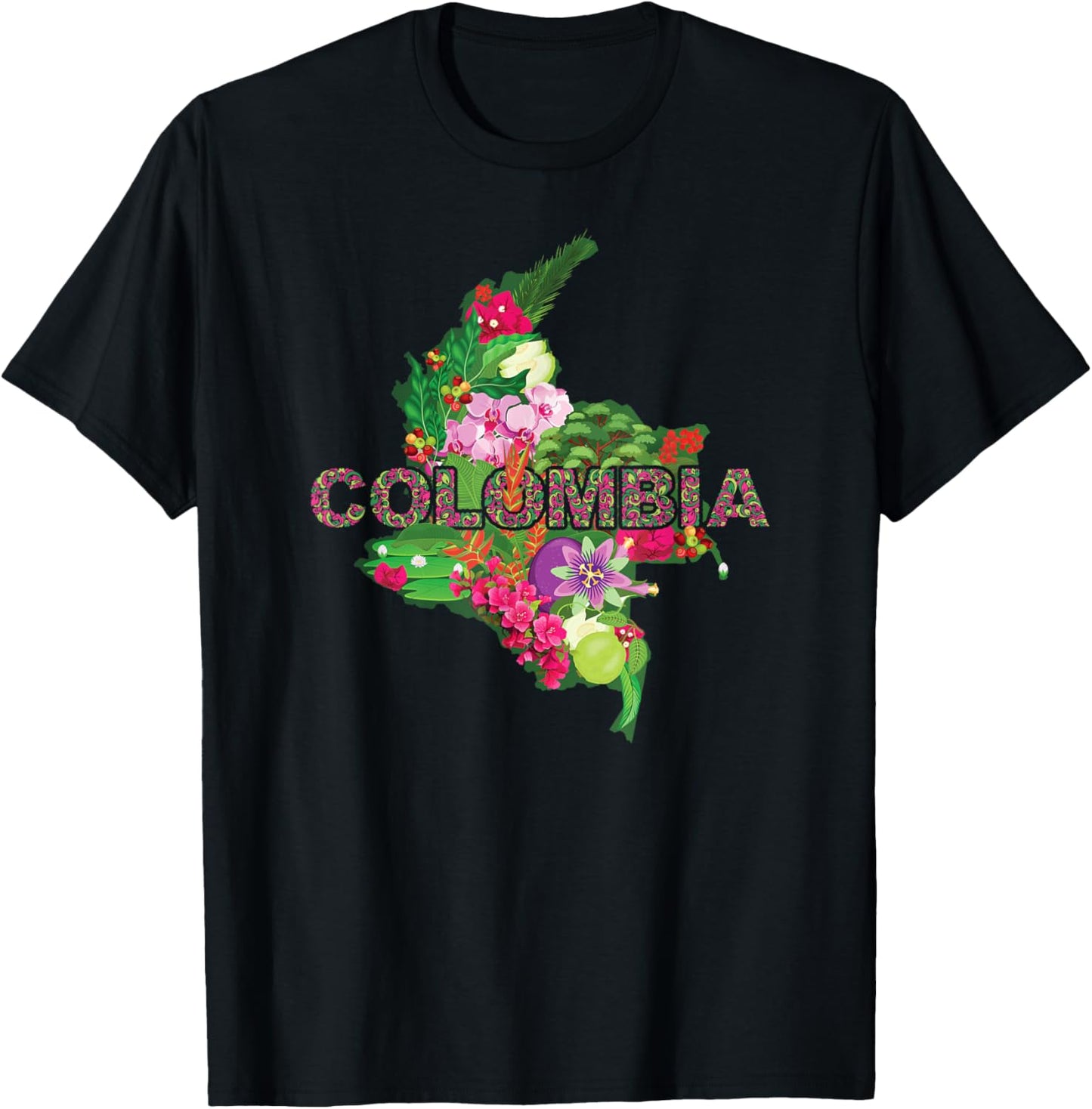 Colombia Botanical Map - Colombian Heritage Souvenir T-Shirt - T-Shirt | Black