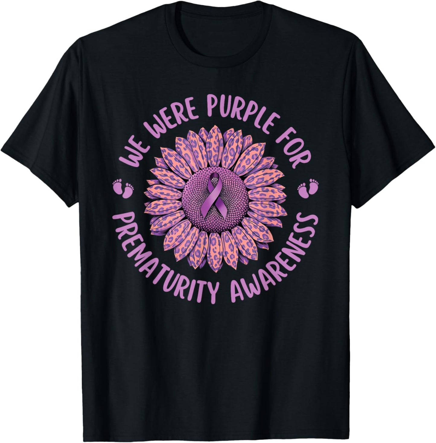 Sunflower Preemie We Were Purple For Prematurity Awareness T-Shirt - T-Shirt | Black