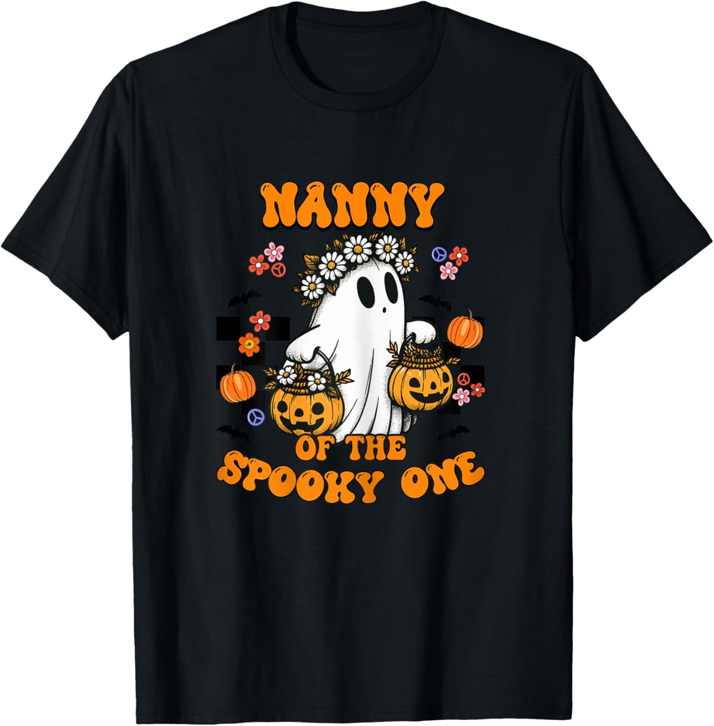 Nanny Of The Spooky One Groovy Halloween Ghost T-Shirt - T-Shirt | Black