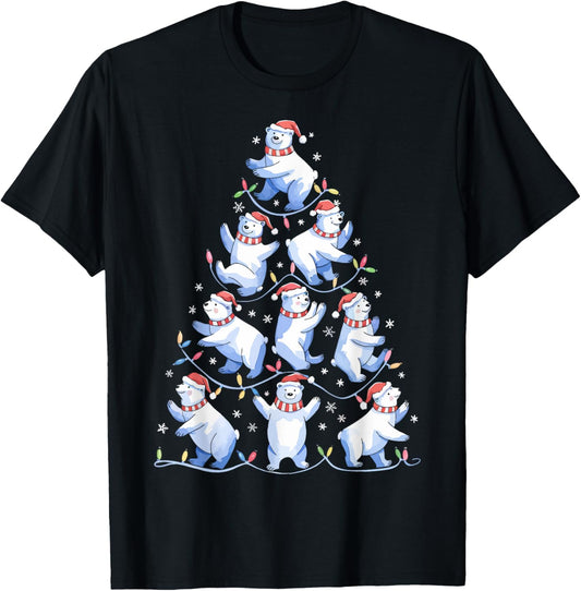 Polar Bear Christmas Tree Funny Ice Bear Holiday T-Shirt - T-Shirt | Black
