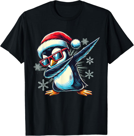 Penguin Dabbing Through The Snow Funny Christmas Boys Kids T-Shirt - T-Shirt | Black