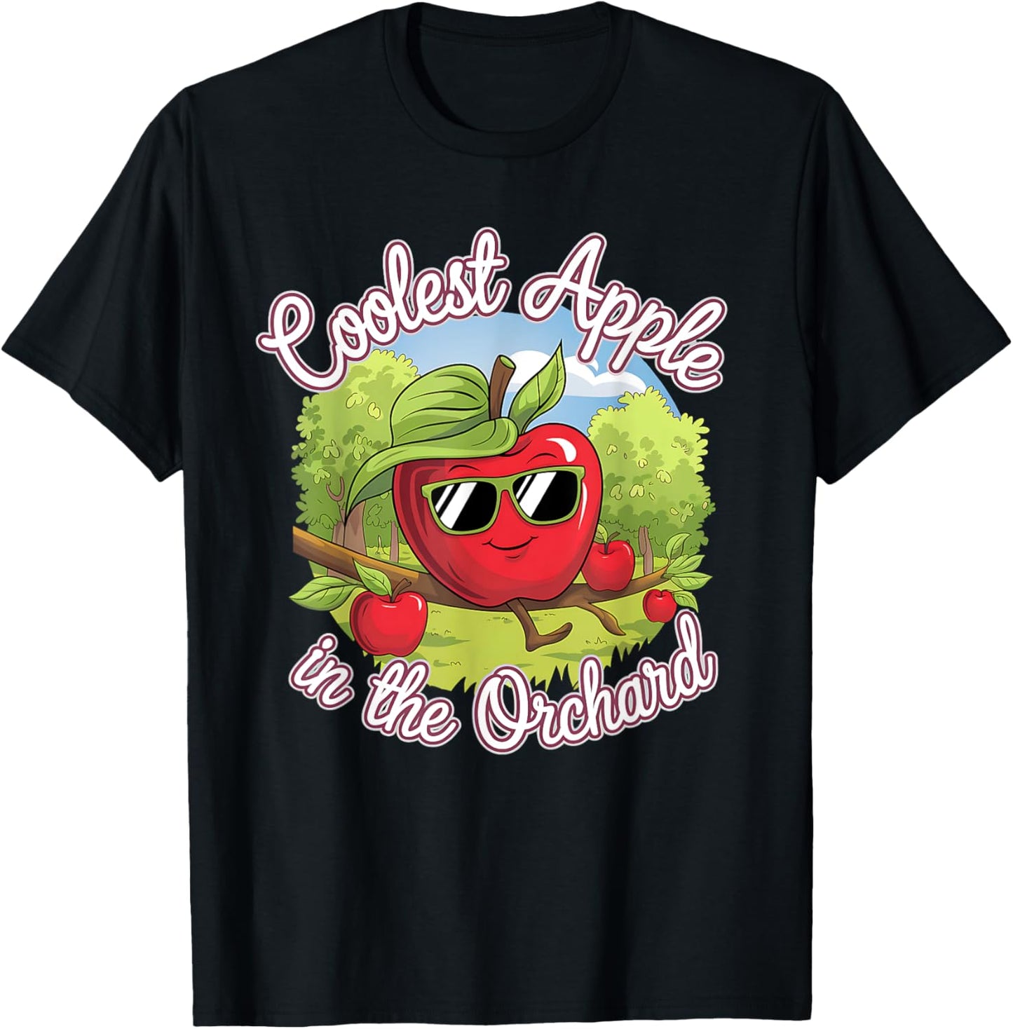 Retro Coolest Apple in the Orchard | Apple Picking Season T-Shirt - T-Shirt | Black