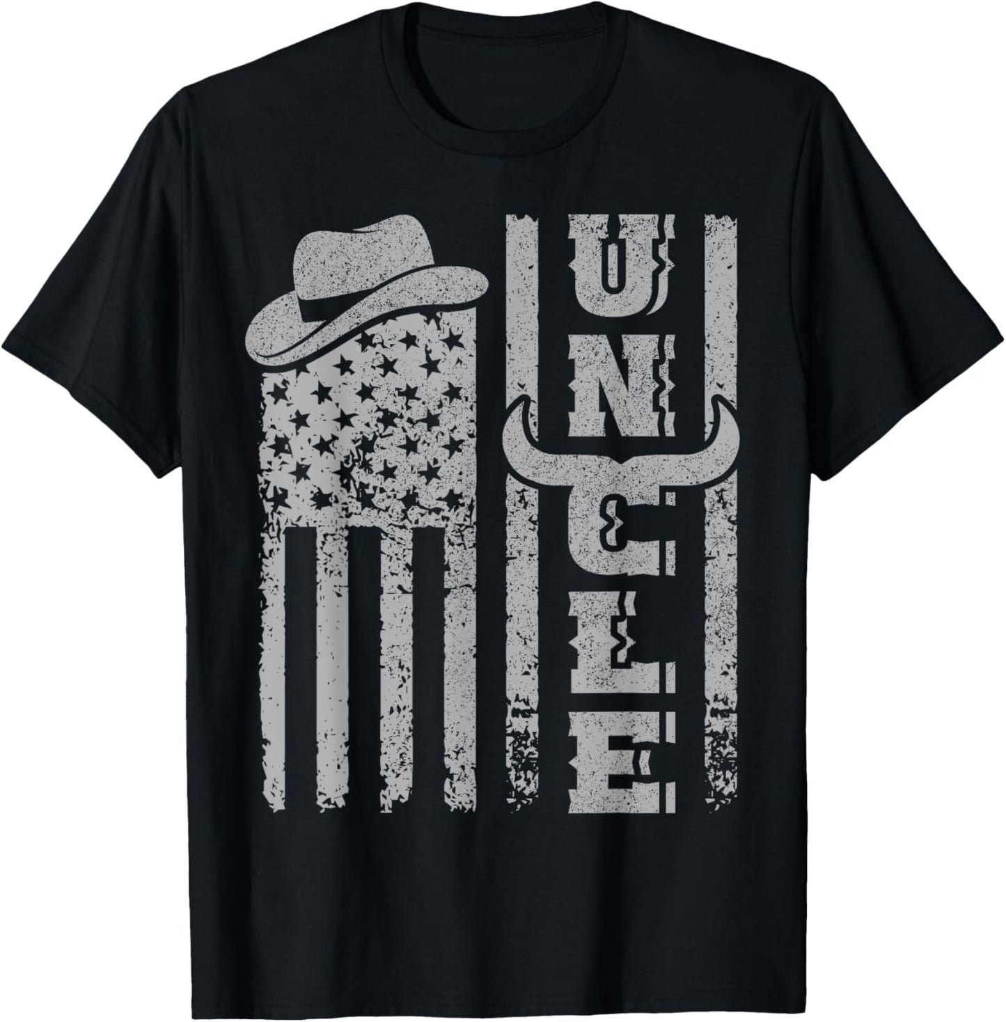Western US American Flag Cowboy Southern Birthday Uncle T-Shirt - T-Shirt | Black