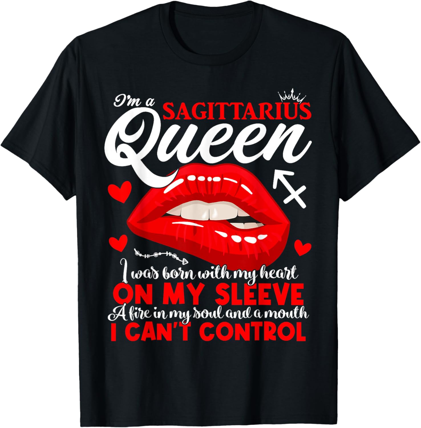 Sagittarius Queen Zodiac Sign Women Girls Lady Birthday T-Shirt - T-Shirt | Black