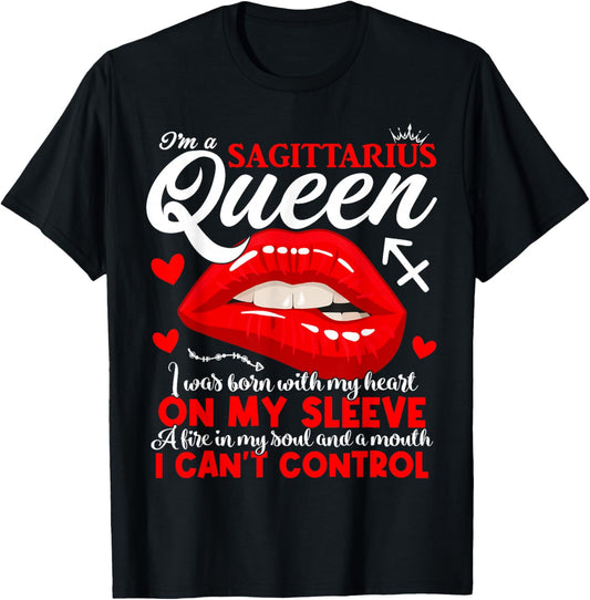 Sagittarius Queen Zodiac Sign Women Girls Lady Birthday T-Shirt - T-Shirt | Black