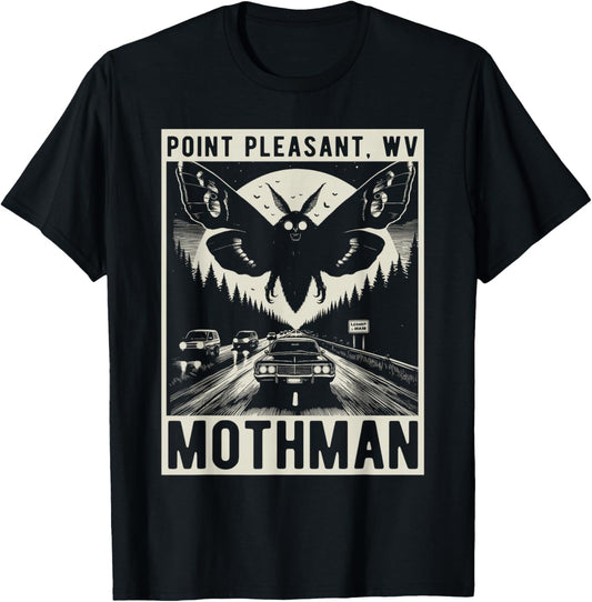 Mothman Point Pleasant W.V. Folklore Cryptozoology T-Shirt - T-Shirt | Black
