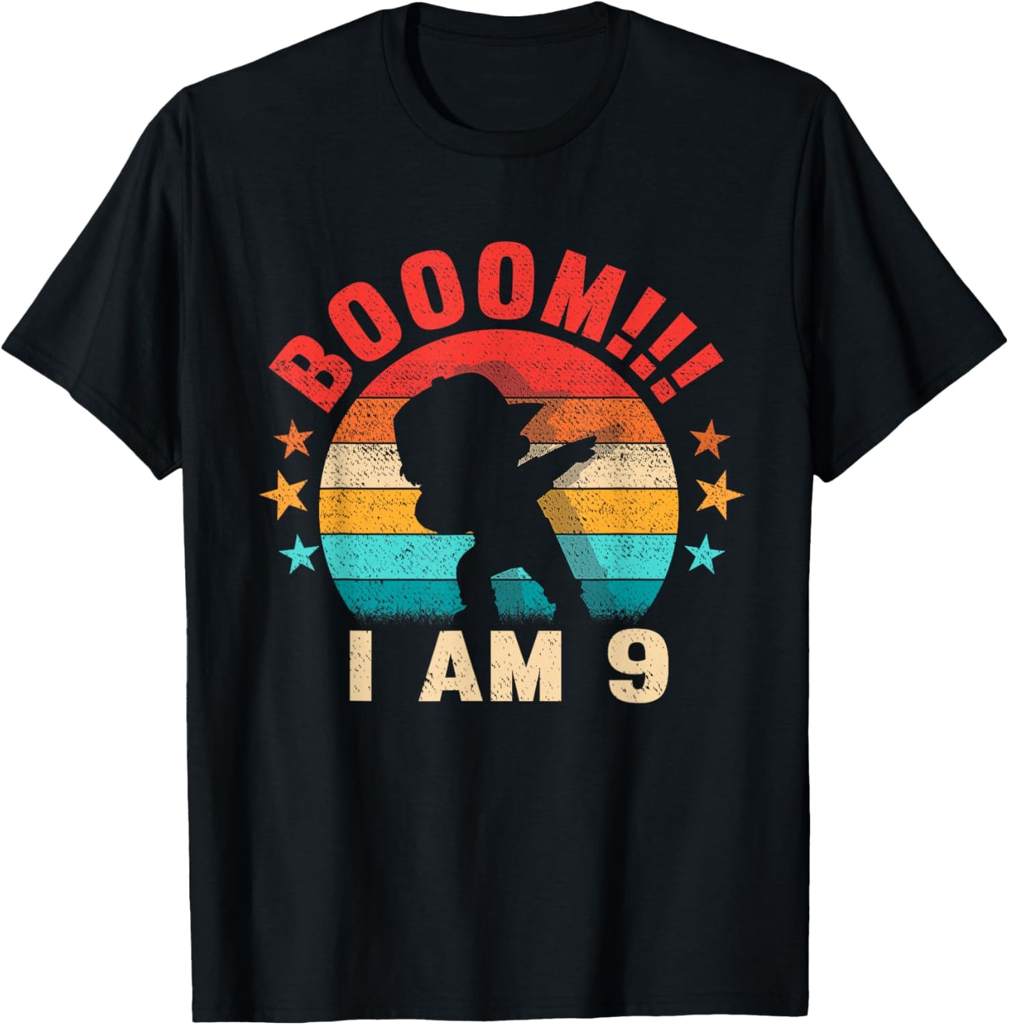 Retro Vintage Dabbing Boom I Am 9 9th Birthday Boy Kids T-Shirt - T-Shirt | Black