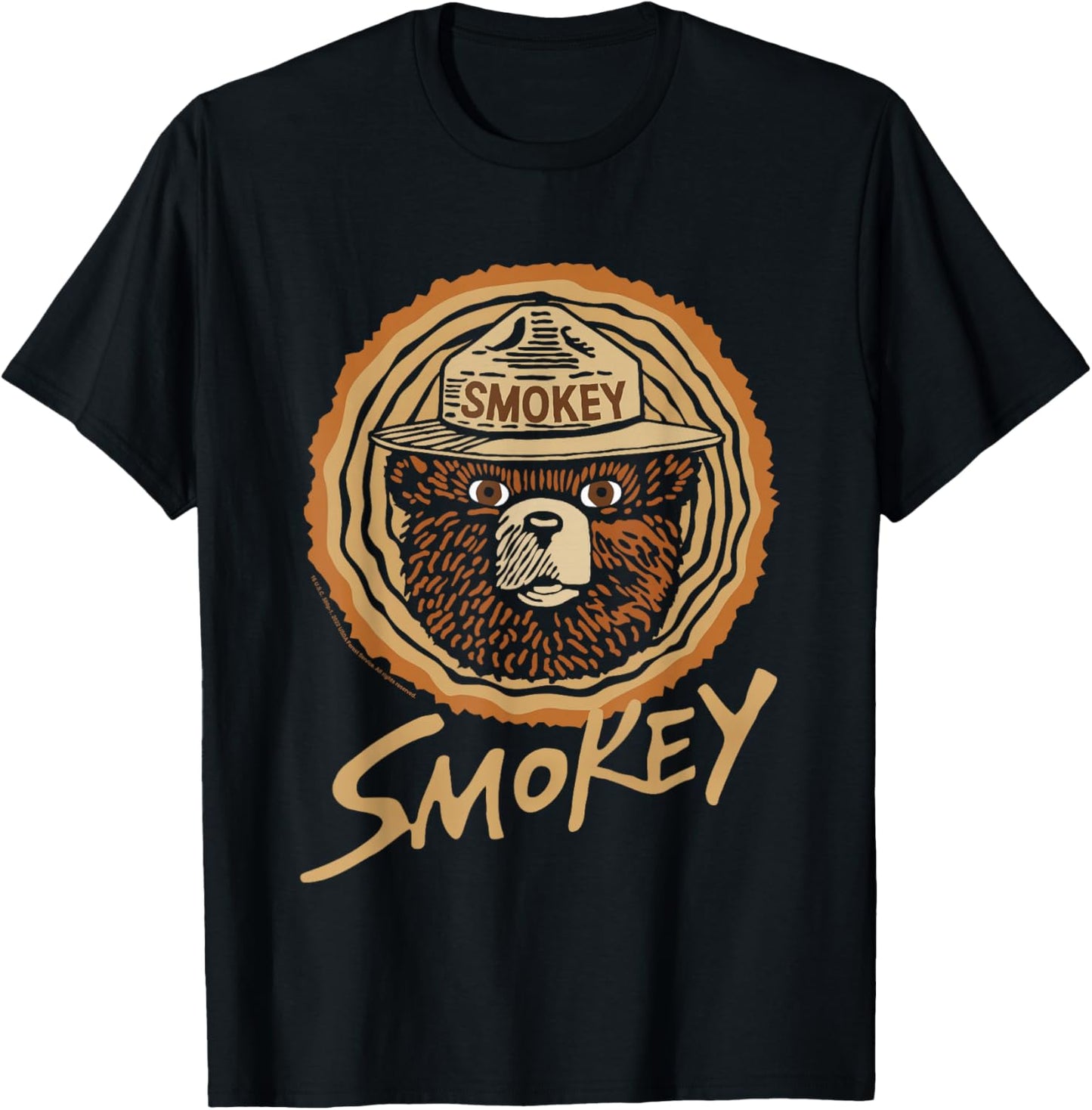 Smokey Bear Vintage Wood Cut Bear Face T-Shirt - T-Shirt | Black