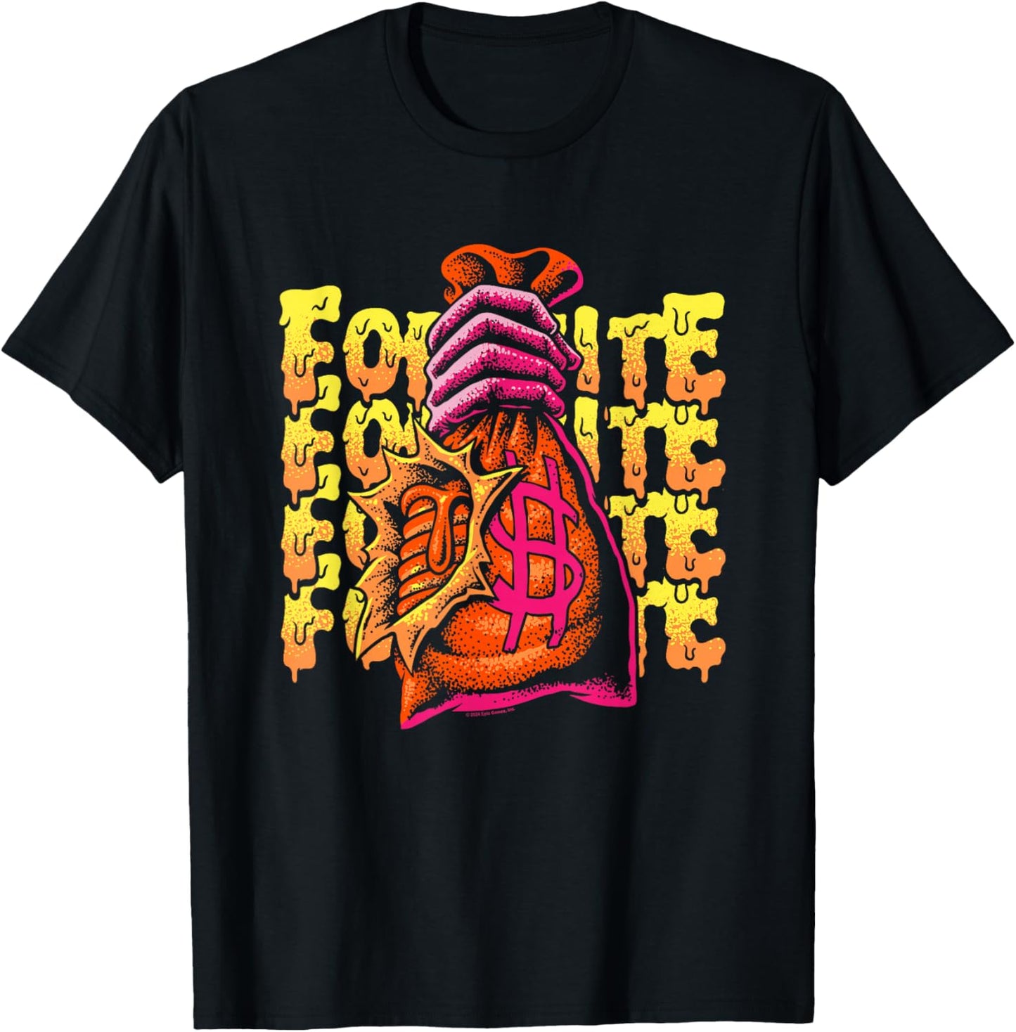 Fortnite Mancake Melting Distressed Big Chest Poster T-Shirt - T-Shirt | Black