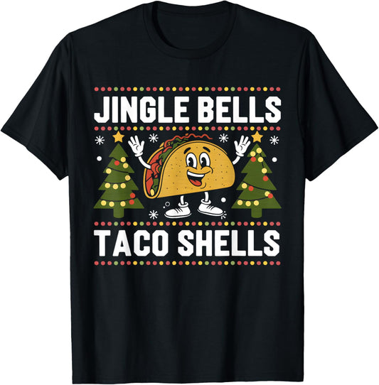 Christmas Jingle Bells Taco Shells Funny Xmas Tacos Lover T-Shirt - T-Shirt | Black