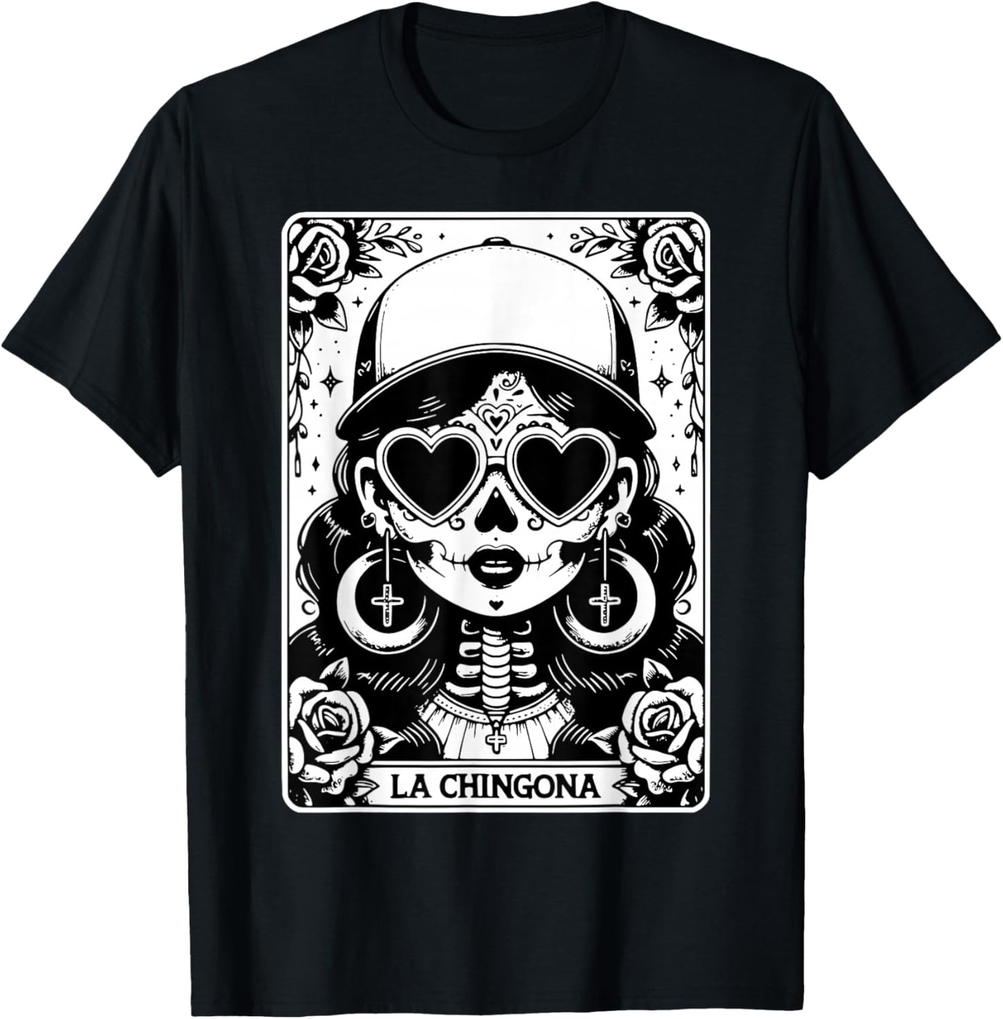 Retro La Chingona Tarot Card Mexican Skeleton Women T-Shirt - T-Shirt | Black