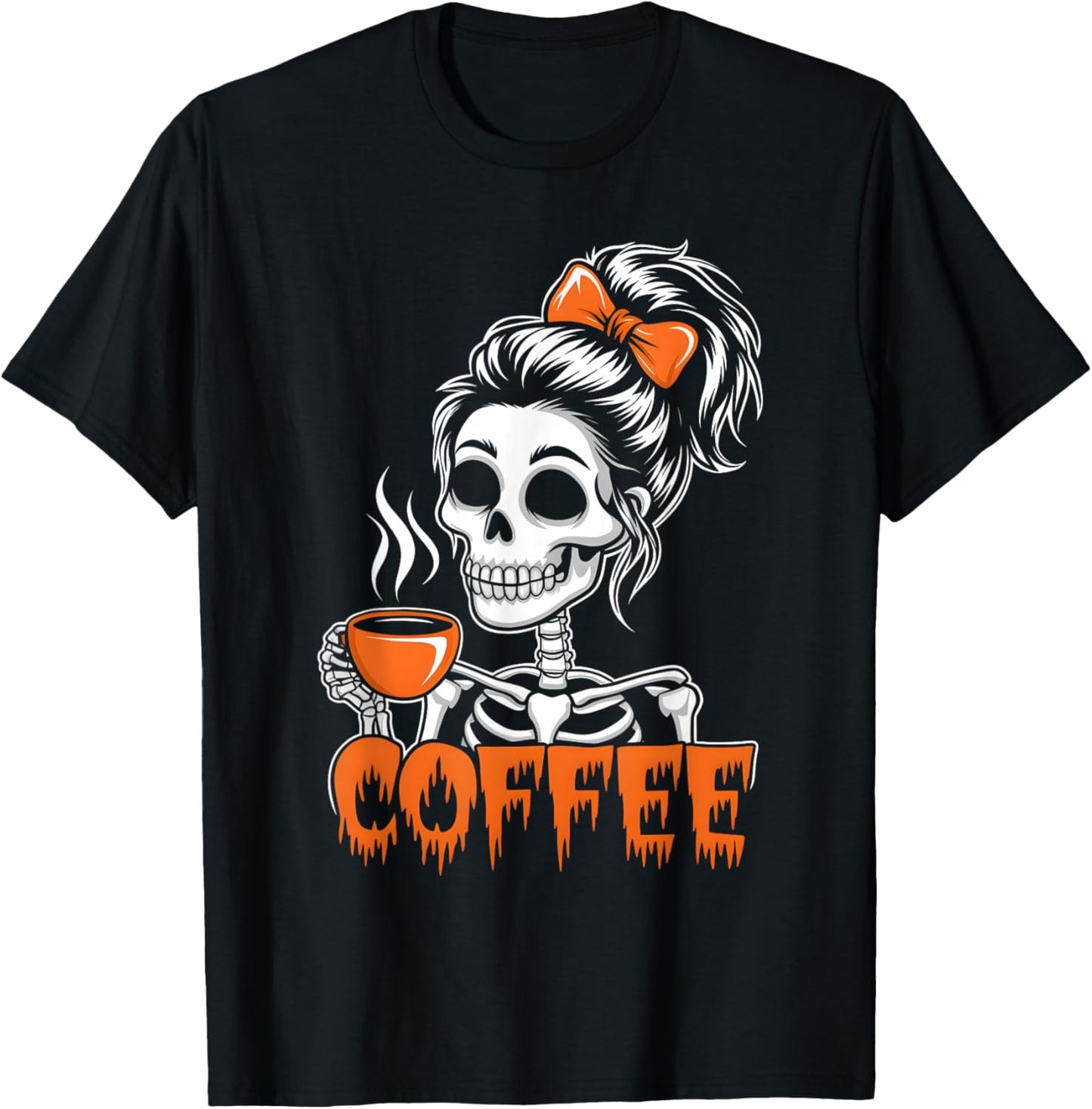 Halloween Skeleton Messy Bun Coffee Funny Costume Mom Women T-Shirt - T-Shirt | Black