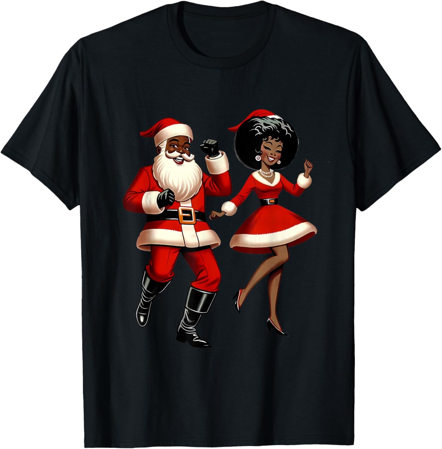 African Santa Mrs Claus Dancing African American Christmas T-Shirt - T-Shirt | Black