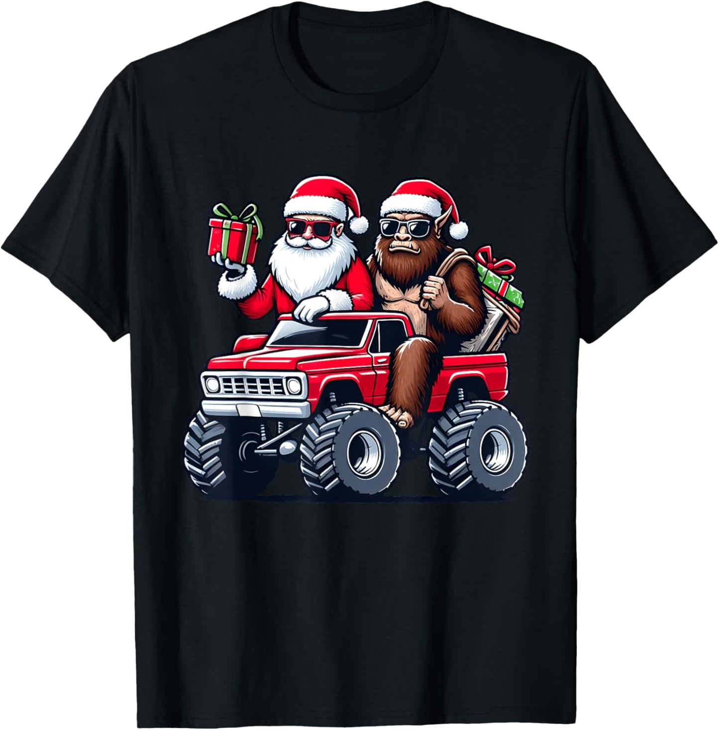 Santa Bigfoot Riding Monster Truck Christmas Toddler Kids T-Shirt - T-Shirt | Black