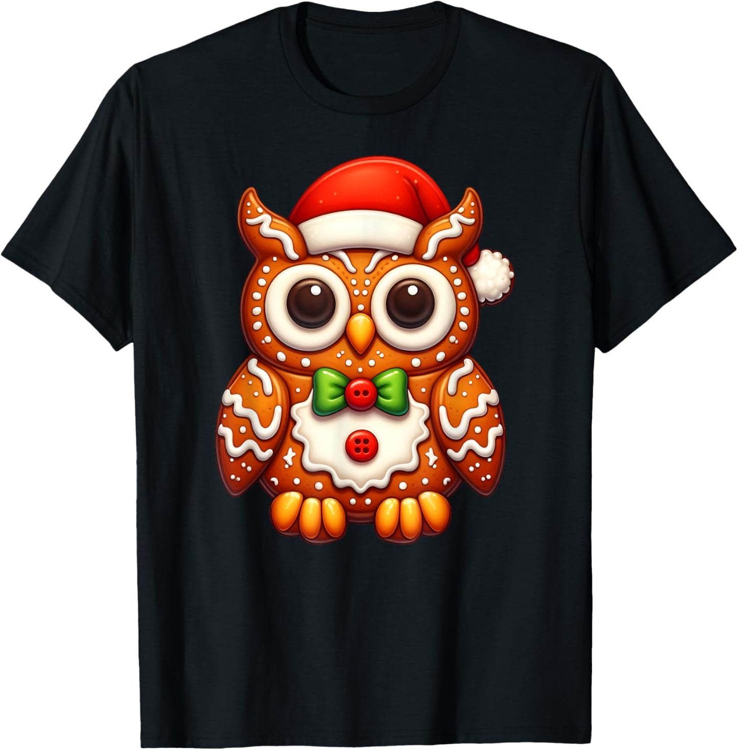 Funny Gingerbread Man Owl Christmas Kids T-Shirt - T-Shirt | Black