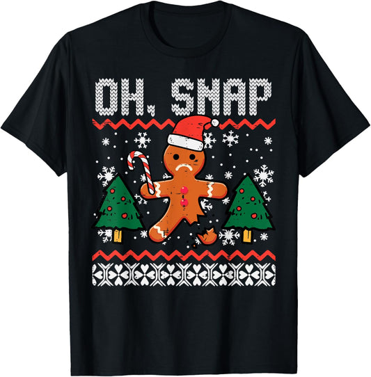 Christmas Gingerbread Broken Oh Snap Ugly Xmas Men Women Kid T-Shirt - T-Shirt | Black