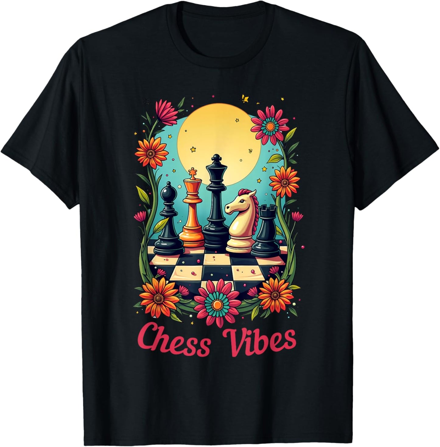 Chess Vibes, Funny Chess Player Retro Girls Women T-Shirt - T-Shirt | Black