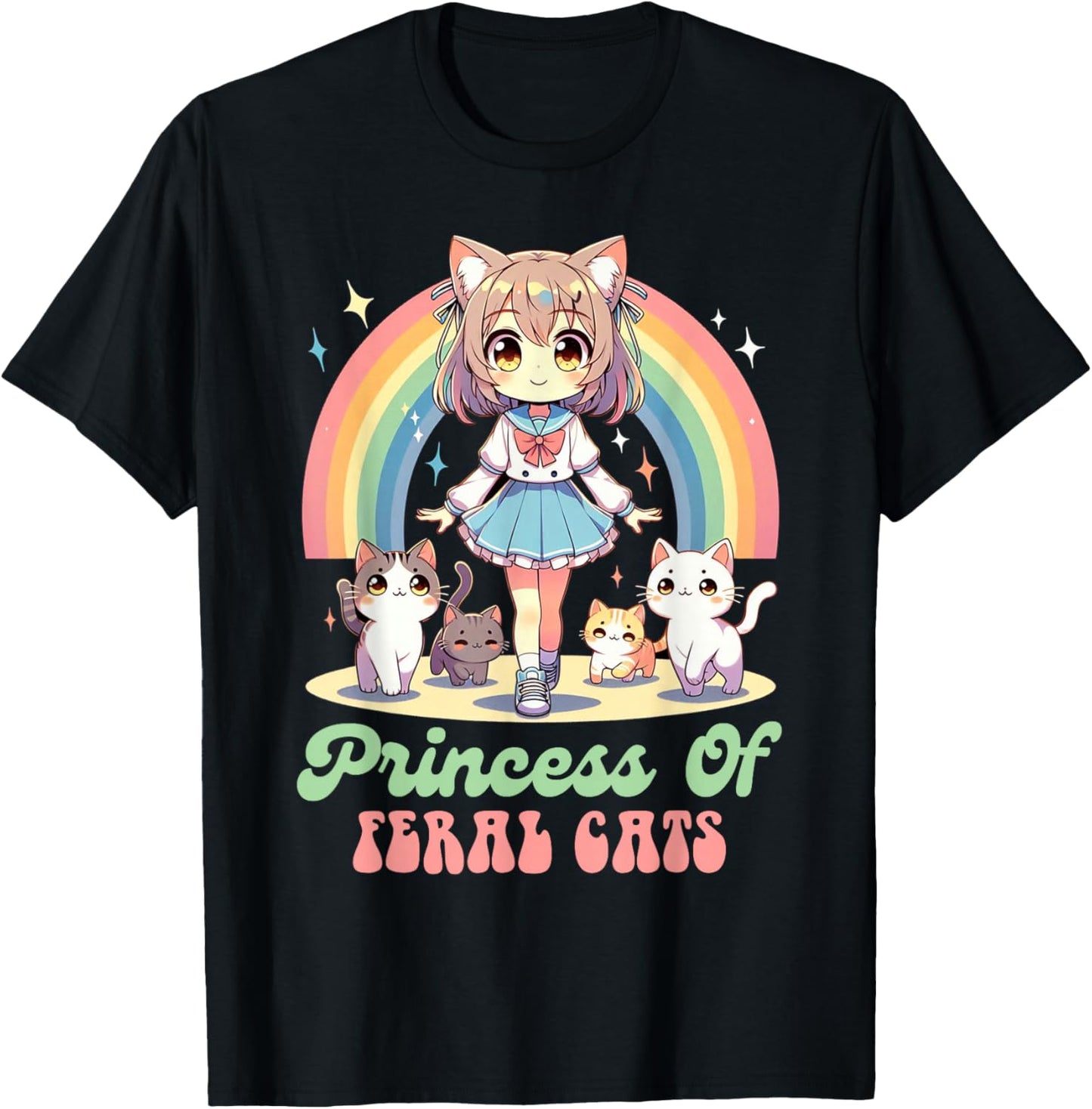 Anime And Cats Lover Princess Of Feral Cats Kawaii Otaku T-Shirt - T-Shirt | Black