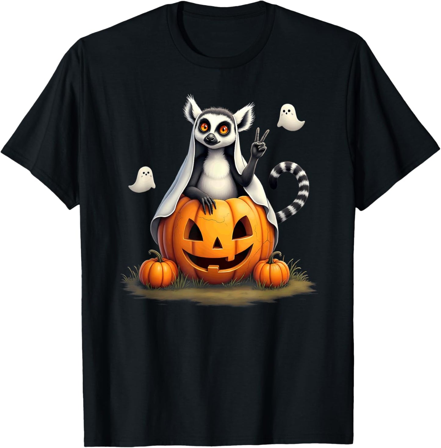 Pumpkin Boo Ghost Lemur Halloween Costume T-Shirt - T-Shirt | Black