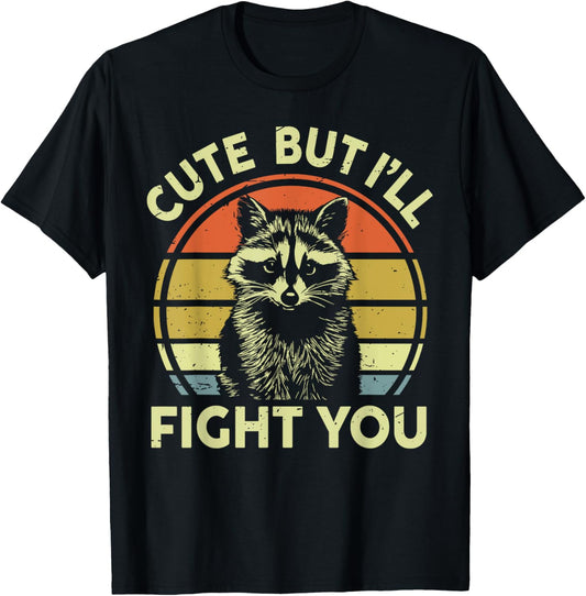 Cute But Ill Fight You Funny Raccoon Boy Toddler Trash Panda T-Shirt - T-Shirt | Black