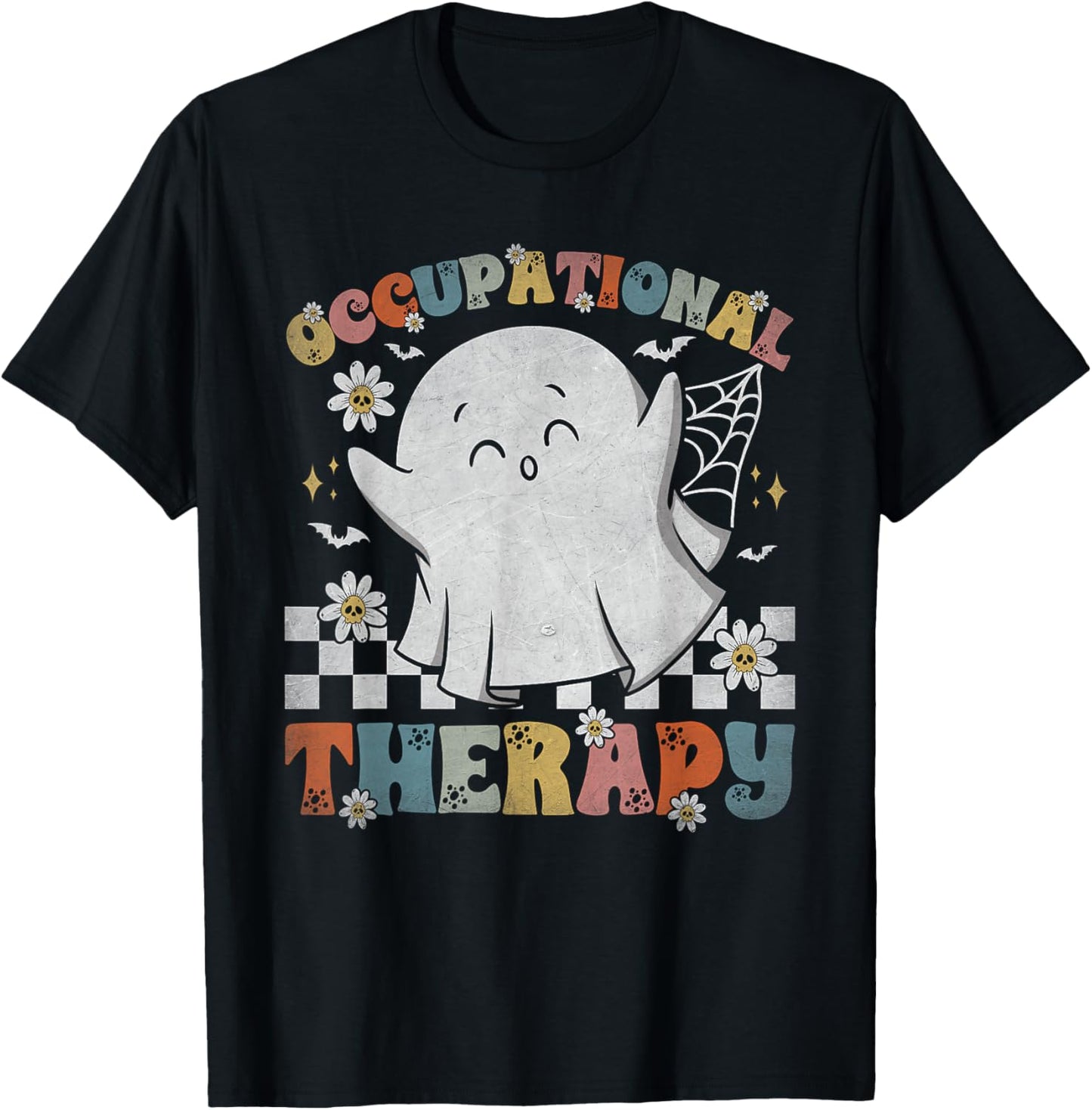 OT Occupational Therapy Halloween Retro Ghost OT Halloween T-Shirt - T-Shirt | Black