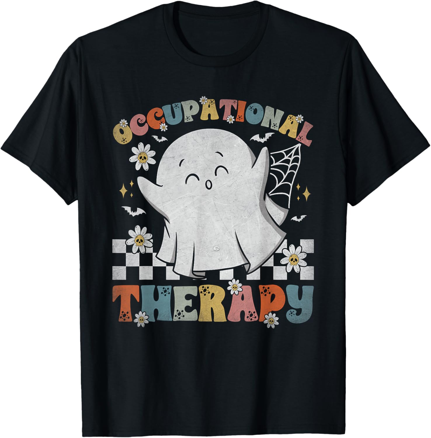 OT Occupational Therapy Halloween Retro Ghost OT Halloween T-Shirt - T-Shirt | Black