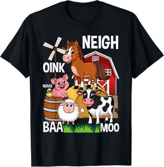 Cute Farm Animals With Sounds T-Shirt - T-Shirt | Black