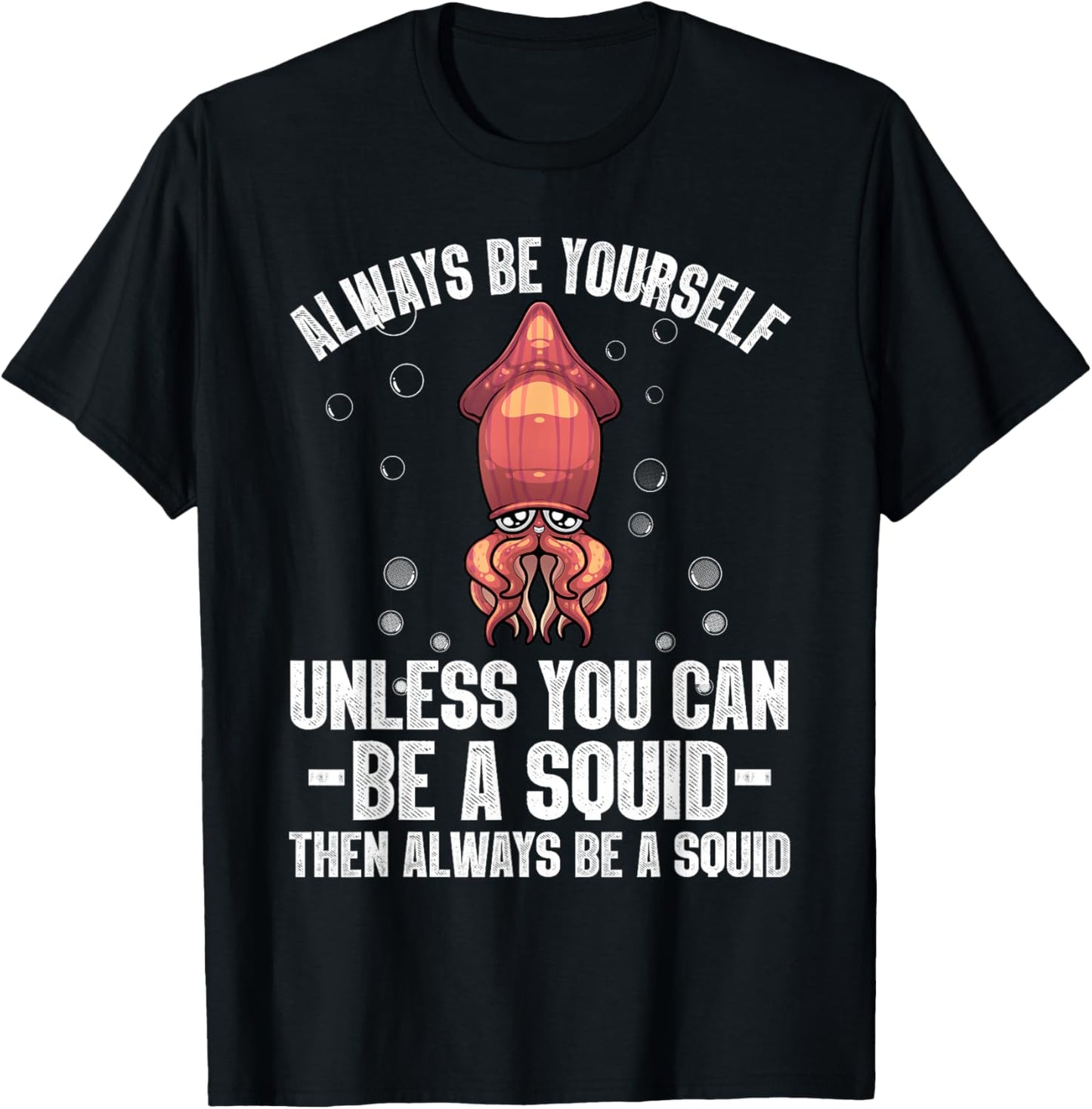 Best Squid Art For Kids Men Women Adult Octopus Lover Squid T-Shirt - T-Shirt | Black