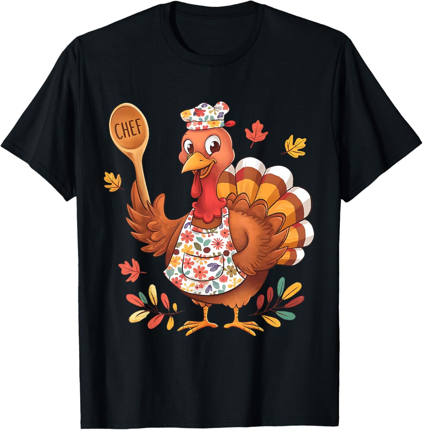 Funny Thanksgiving Chef Turkey Cute Fall Cooking Design T-Shirt - T-Shirt | Black