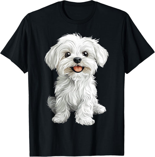 Maltese Dog Graphic Pet Illustration Maltese T-Shirt - T-Shirt | Black