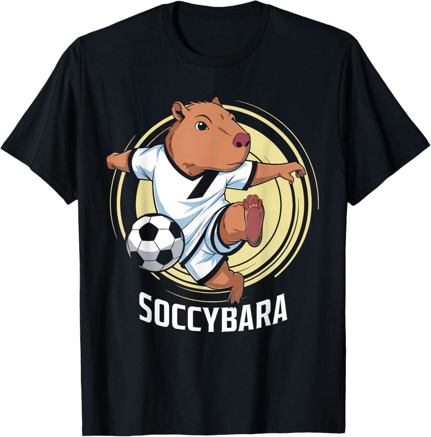 Groovy Soccybara Delight Capybara with Football Soccer Kids T-Shirt - T-Shirt | Black