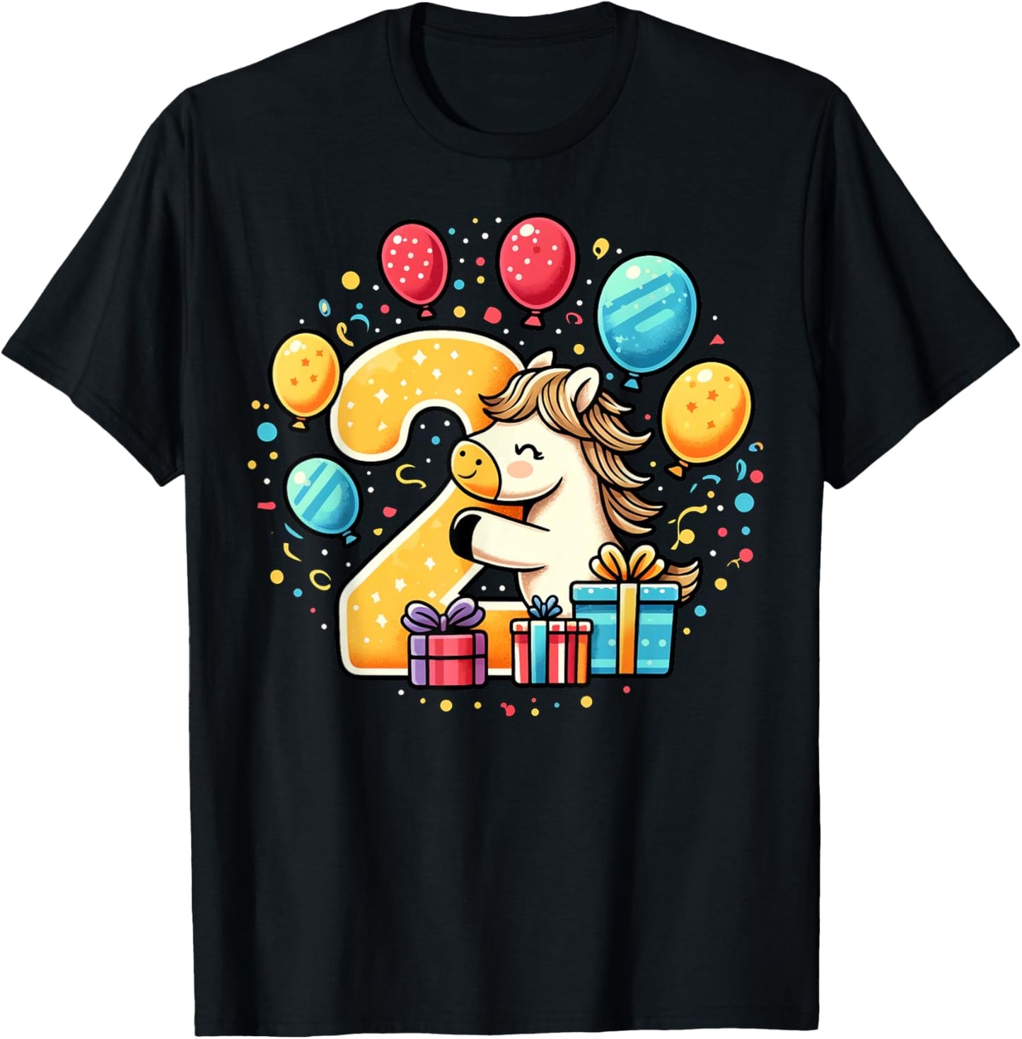 Kids Horse Theme second Bday Party 2nd Horse Birthday T-Shirt - T-Shirt | Black