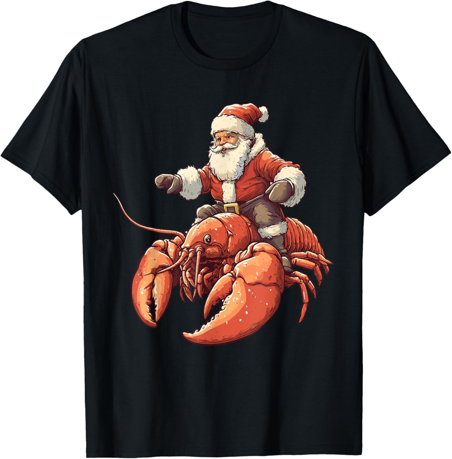 Funny Lobster Christmas Xmas Pajama Santa Riding Lobster T-Shirt - T-Shirt | Black