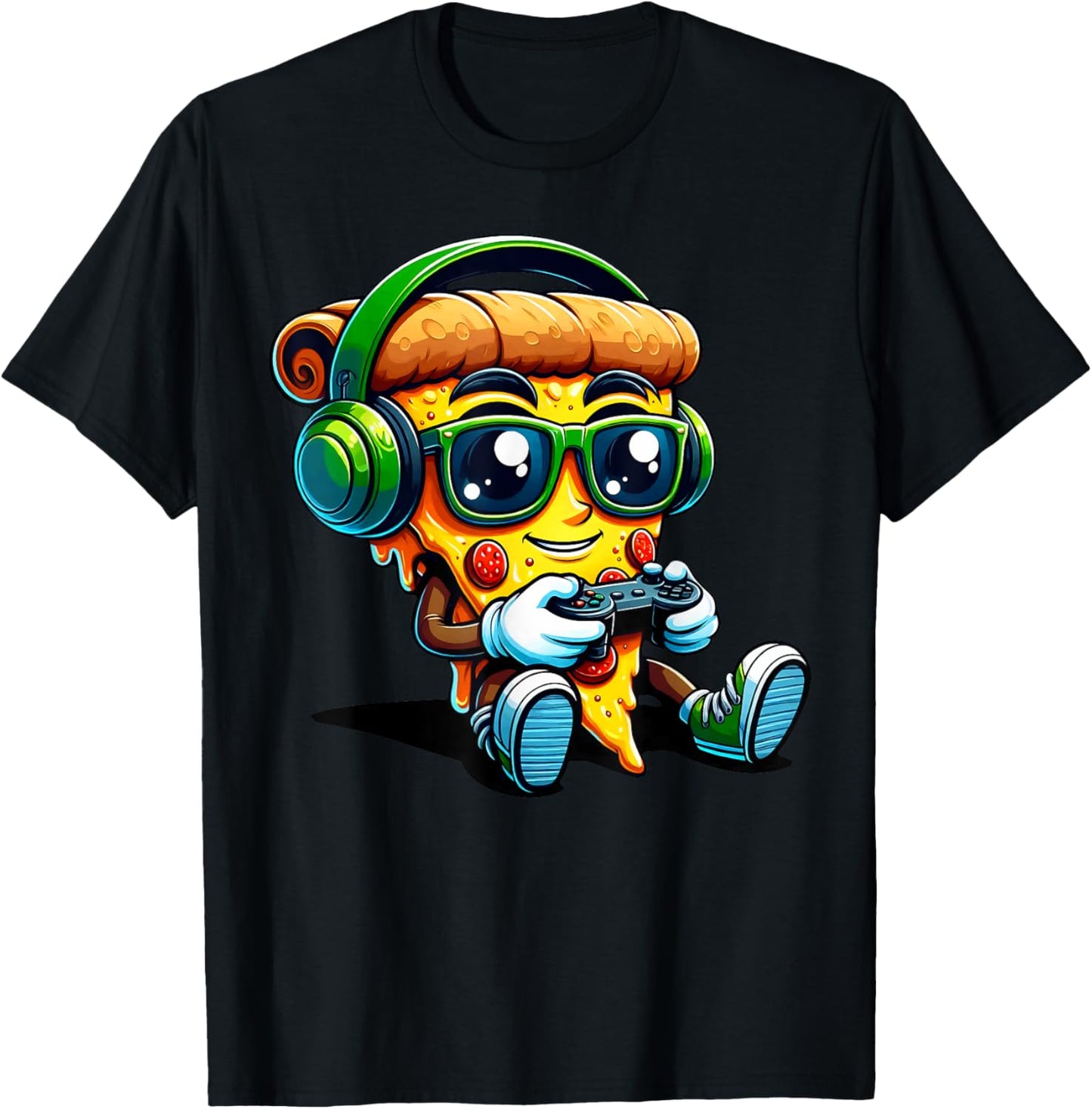 Gamer Pizza Video Gaming Funny Food Games Men Boys Kids Teen T-Shirt - T-Shirt | Black