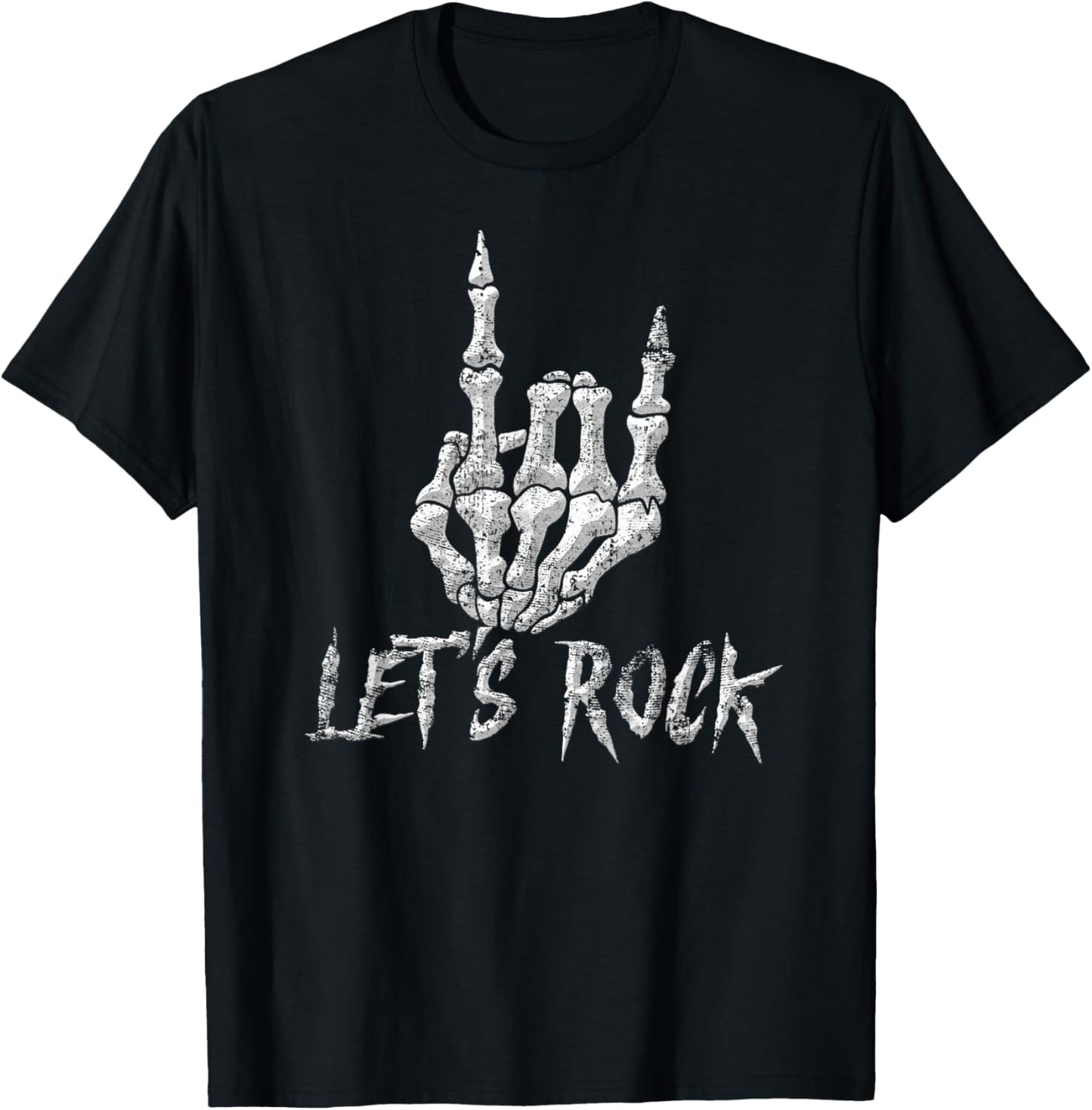 Rock Roll Band Skeleton Hand Guitar Rock Cool Men Women Boys T-Shirt - T-Shirt | Black