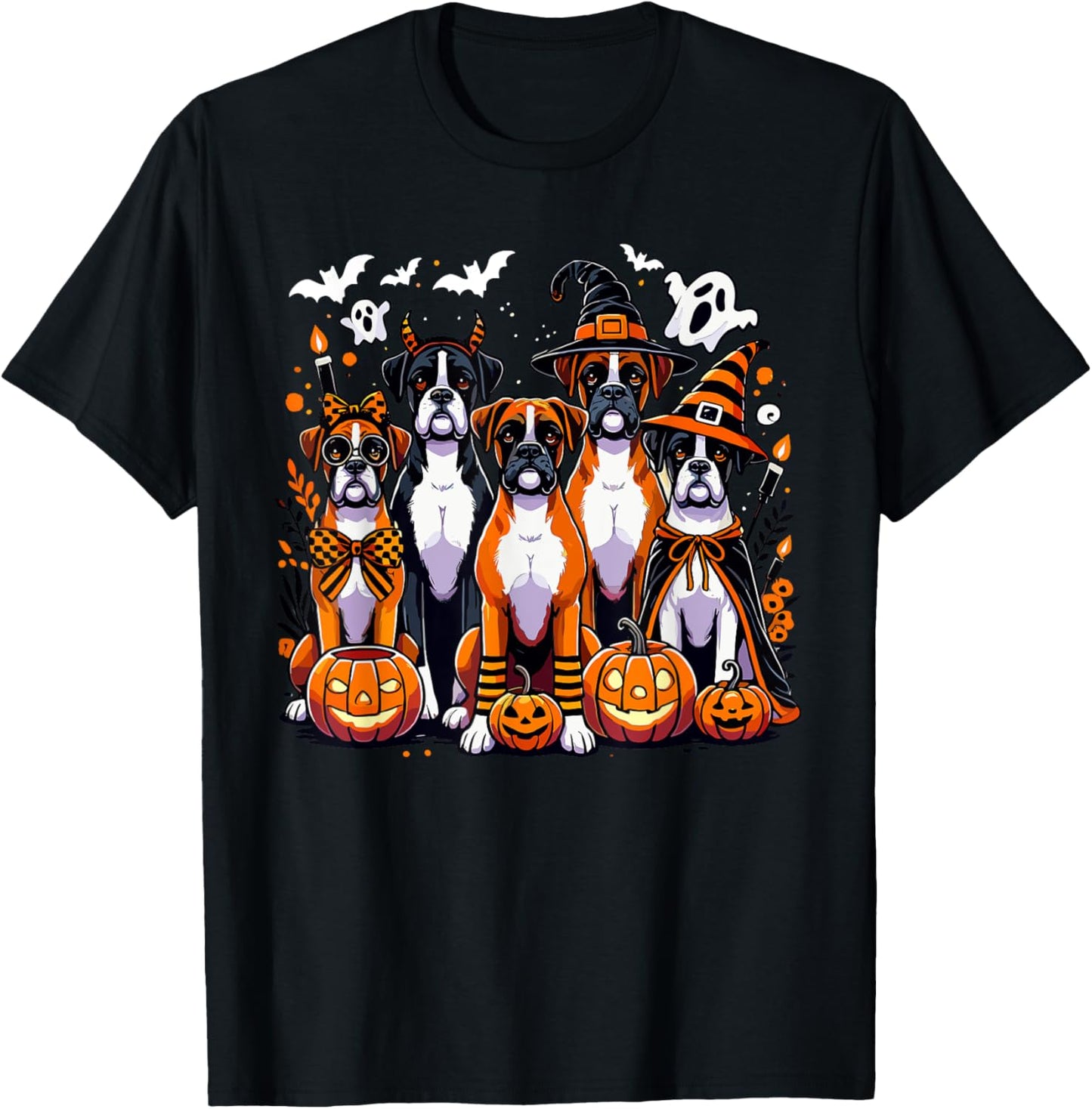 Boxer Halloween Costume, Dog Ghost Witch Hat Men Women Kids T-Shirt - T-Shirt | Black