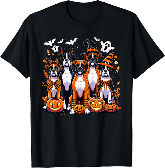 Boxer Halloween Costume, Dog Ghost Witch Hat Men Women Kids T-Shirt - T-Shirt | Black