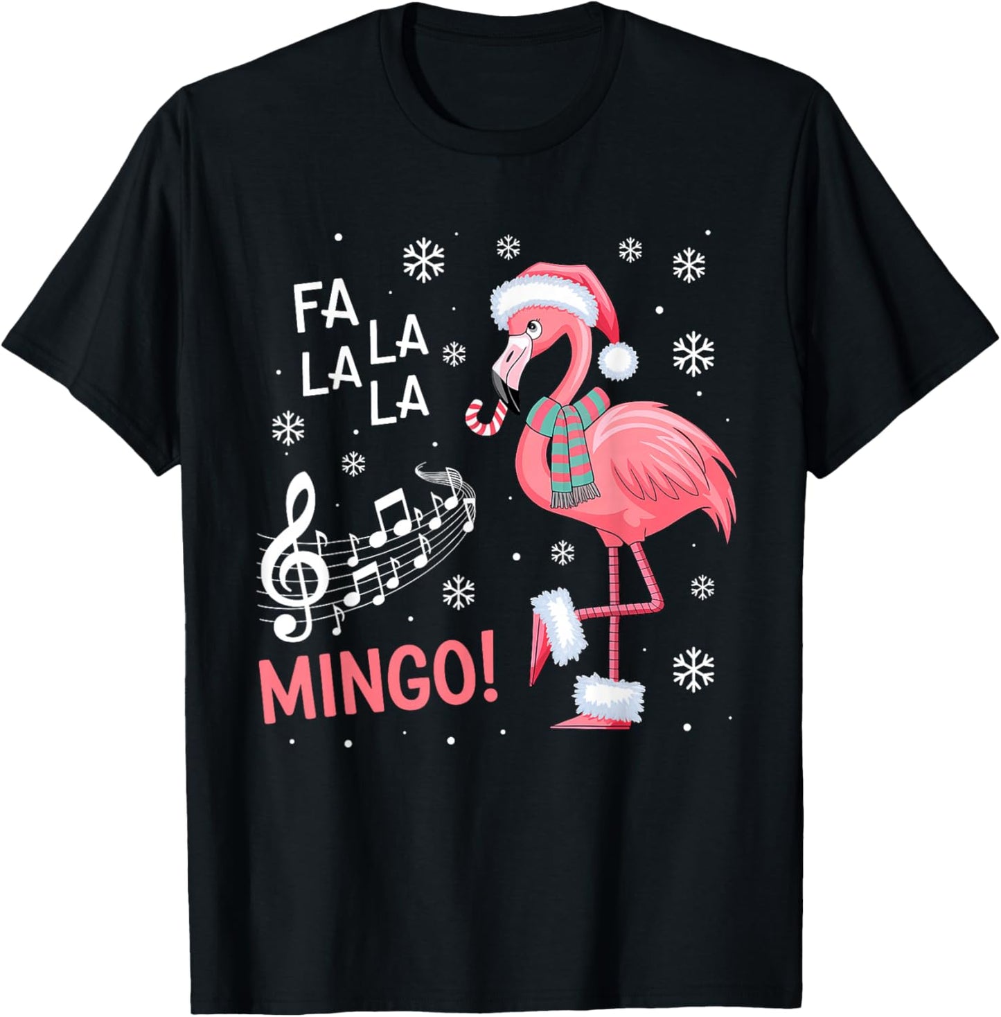 Fa La La Mingo Flamingo Candy Cane Christmas T-Shirt - T-Shirt | Black
