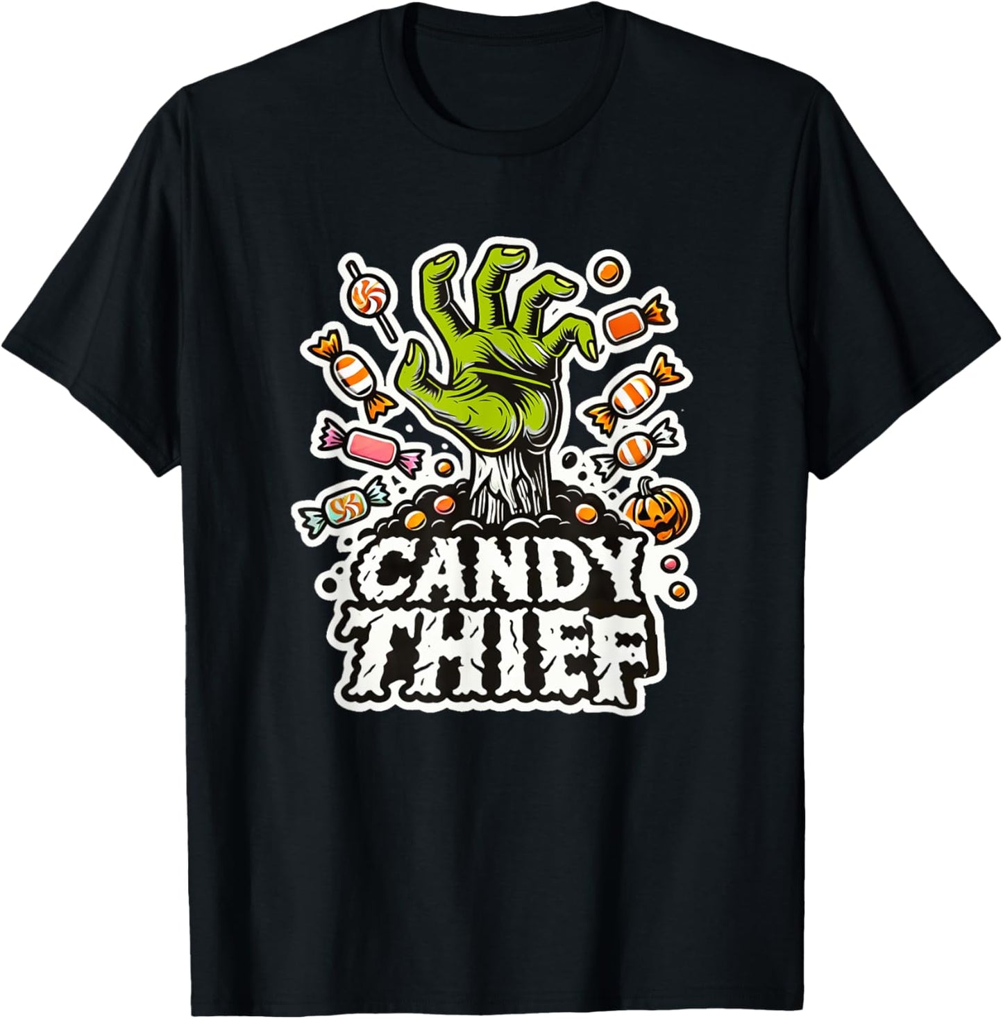 Candy Thief Halloween Zombie Hand and Sweets Easy Costume T-Shirt - T-Shirt | Black