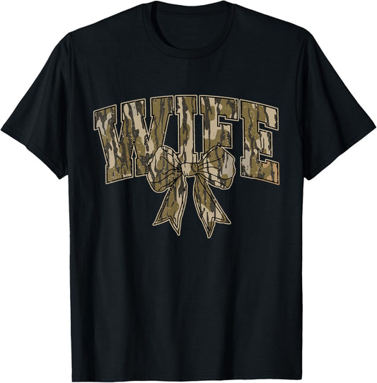 Hunting Wife Camo Bow Hunting Season Wife Hunting Lover T-Shirt - T-Shirt | Black