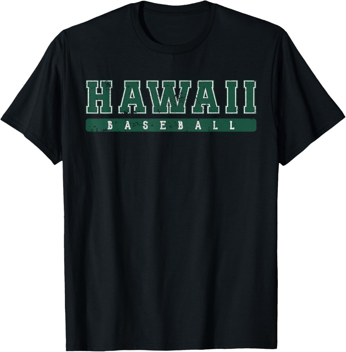 Hawaii Baseball Green Vintage Text T-Shirt - T-Shirt | Black