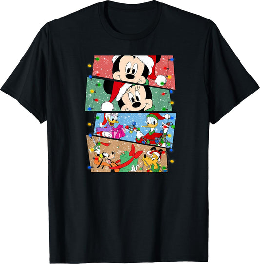 Christmas Mouse with friends, christmas lights T-Shirt - T-Shirt | Black