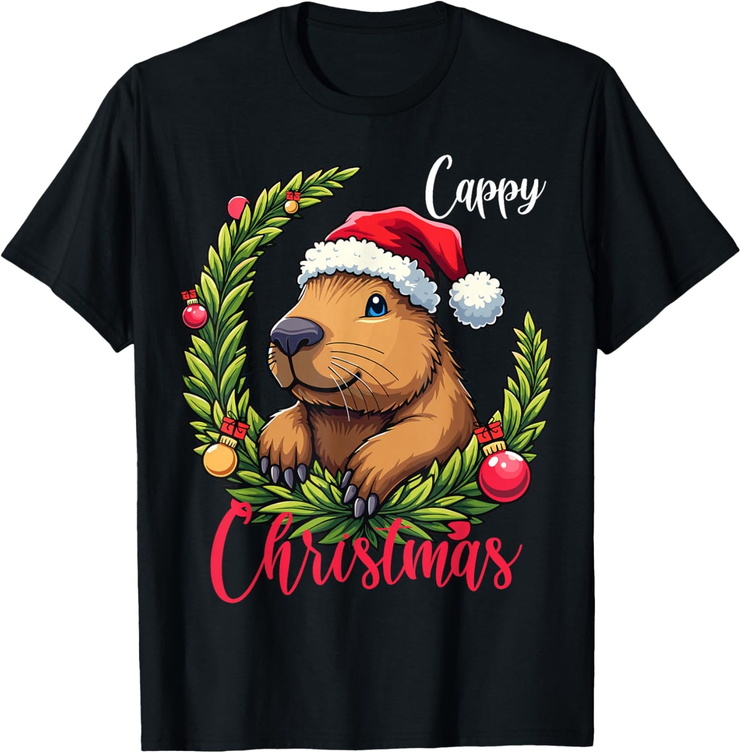 Capybara Santa Clause Christmas T-Shirt - T-Shirt | Black