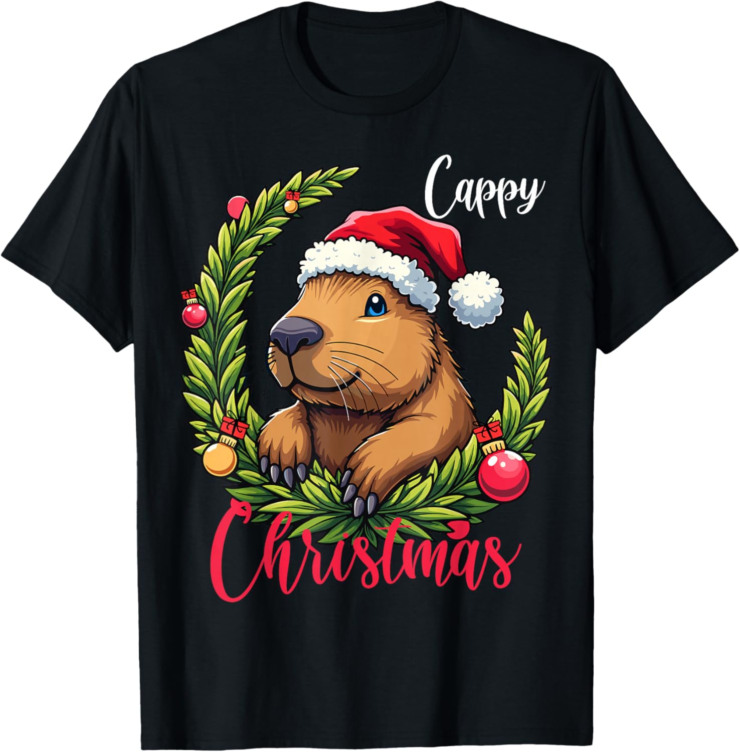 Capybara Santa Clause Christmas T-Shirt - T-Shirt | Black