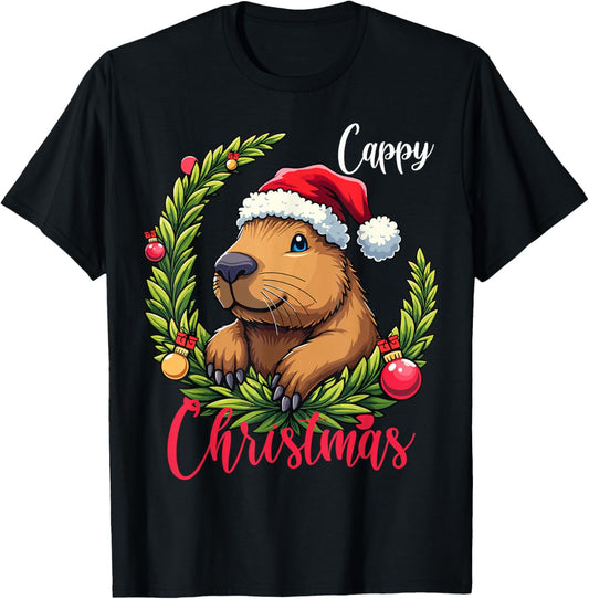 Capybara Santa Clause Christmas T-Shirt - T-Shirt | Black