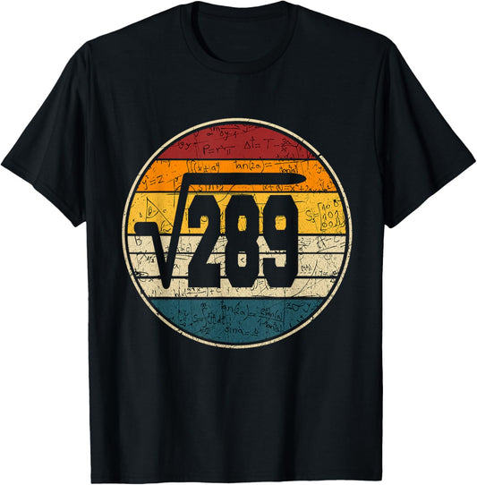 Square Root of 289 17th Years Old Birthday Vintage 17th T-Shirt - T-Shirt | Black